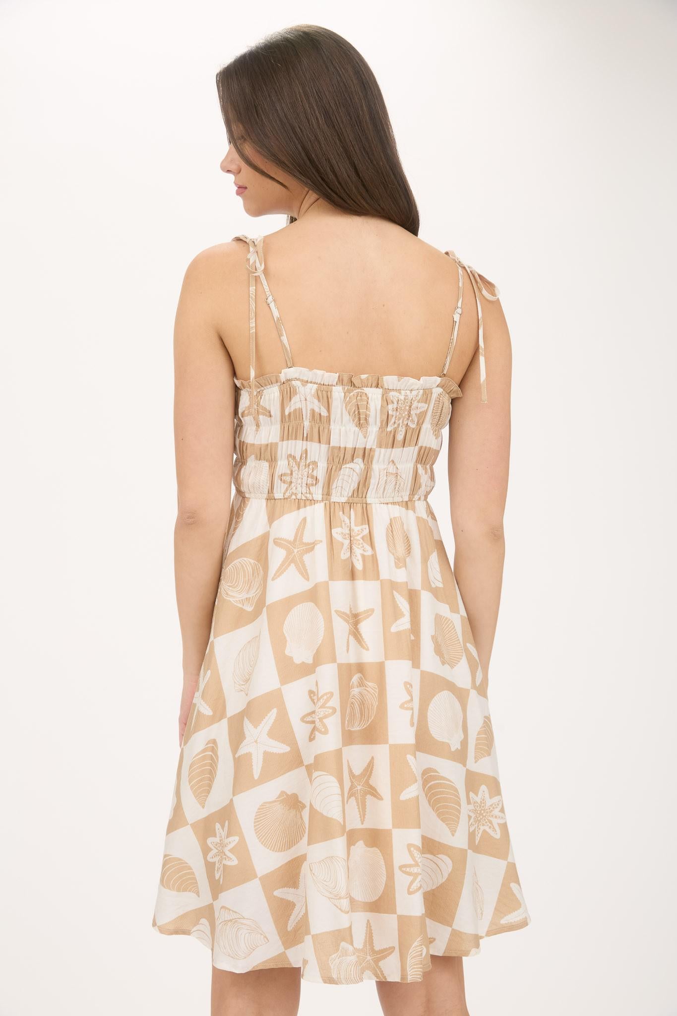 Sea Tile Pattern Spaghetti Strap Mini Dress