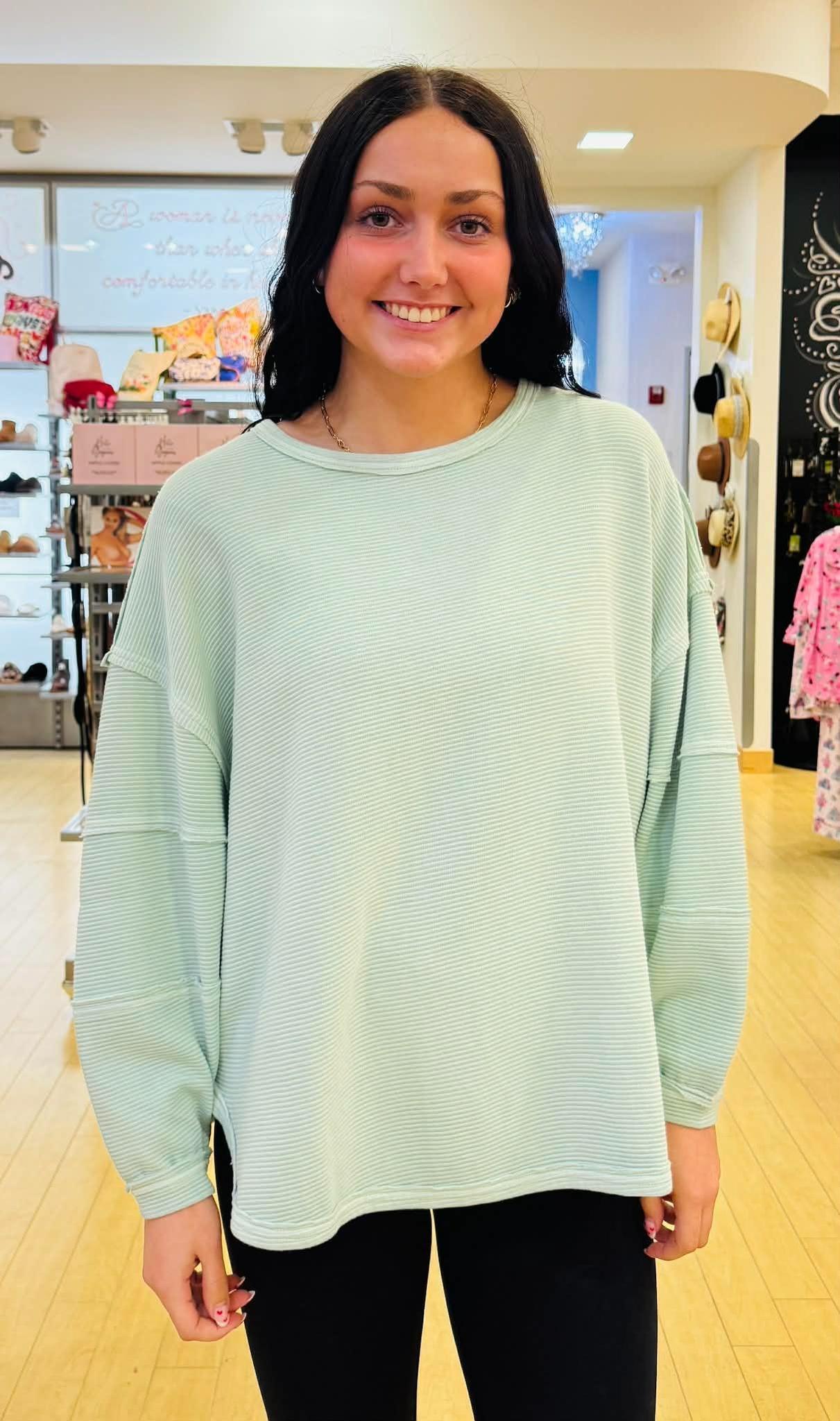 Exposed Seam Detail Long Sleeve Knit Top