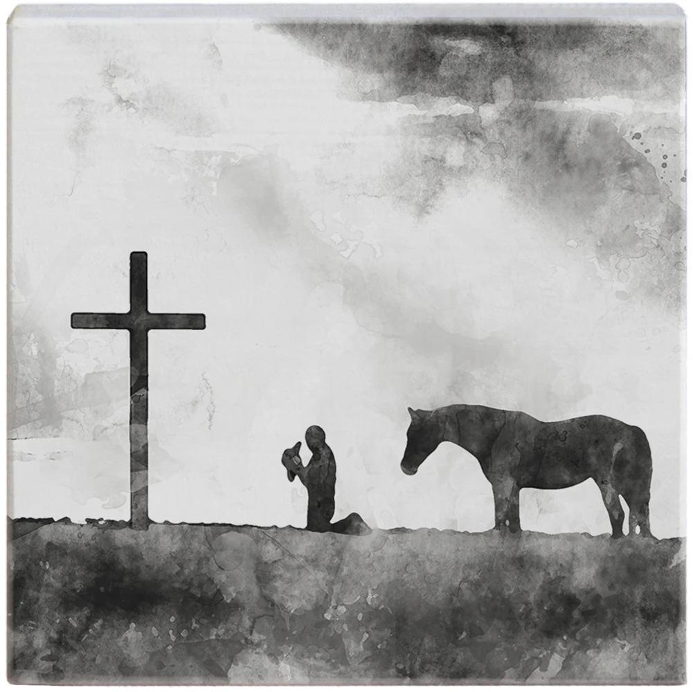 B&W Christian Cowboy Block Sign