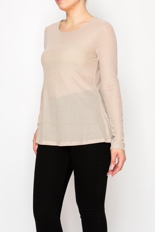 Long Sleeved Mesh Top With Sparkly Details