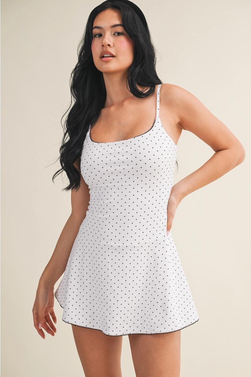 Polka Dot Print Lace Trim Ruffle Mini Dress