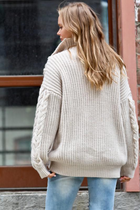 Cable Twist Zip Sweater