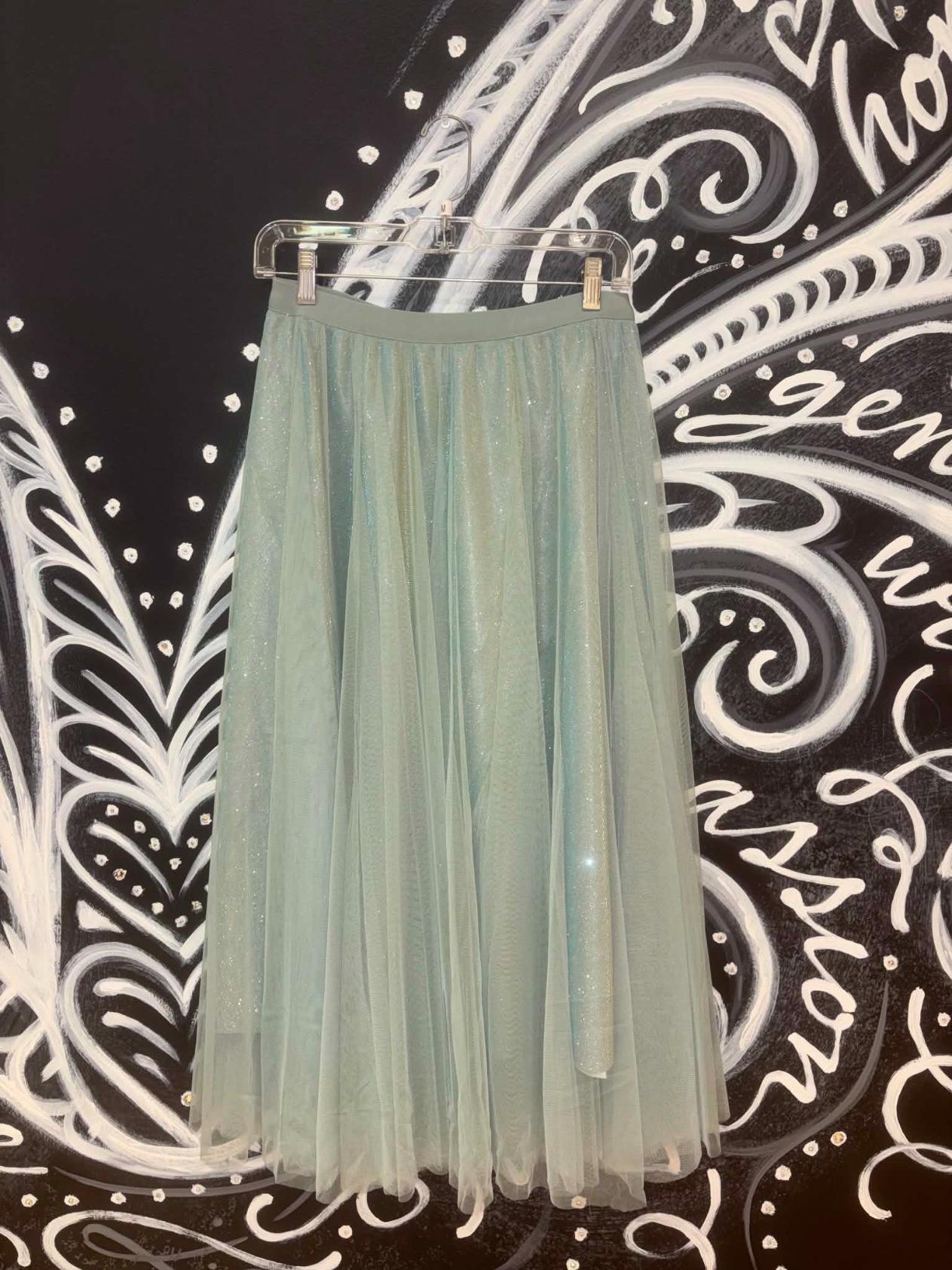 Sage Sparkly Skirt with Mesh Layer