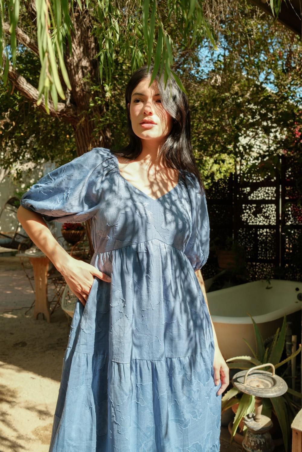 PLUS Blue Jacquard Woven Midi Dress