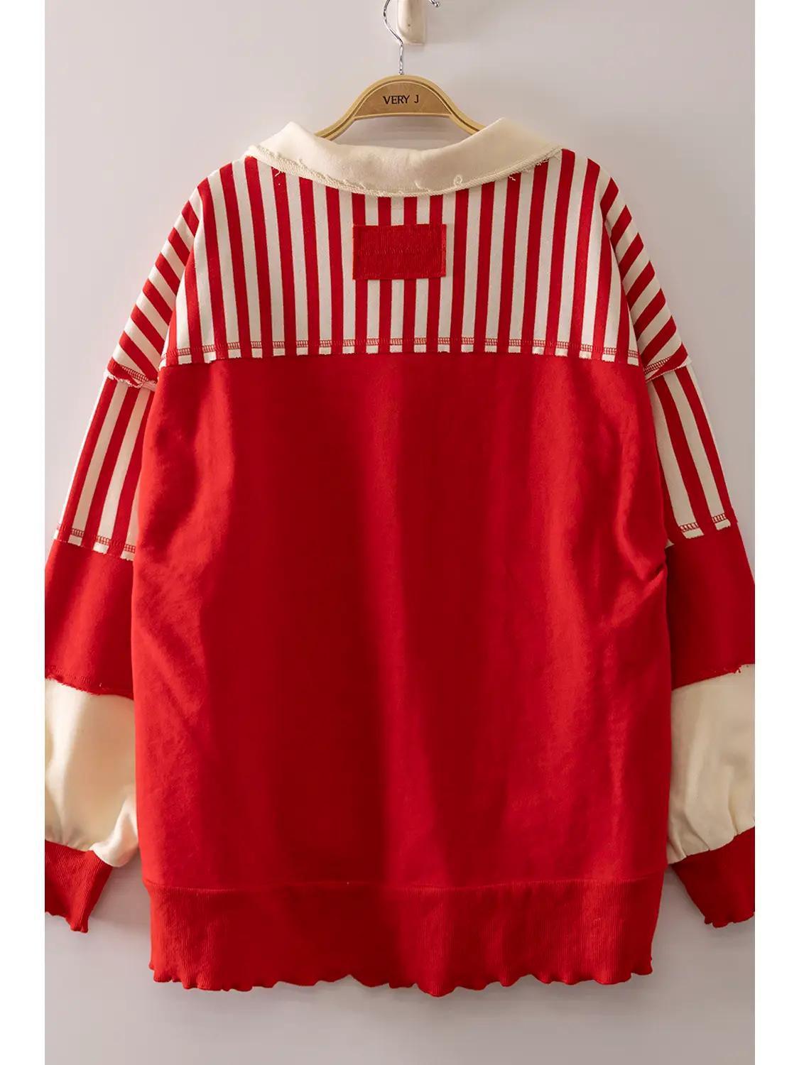 Red Vintage Stripe Rugby Sweatshirt