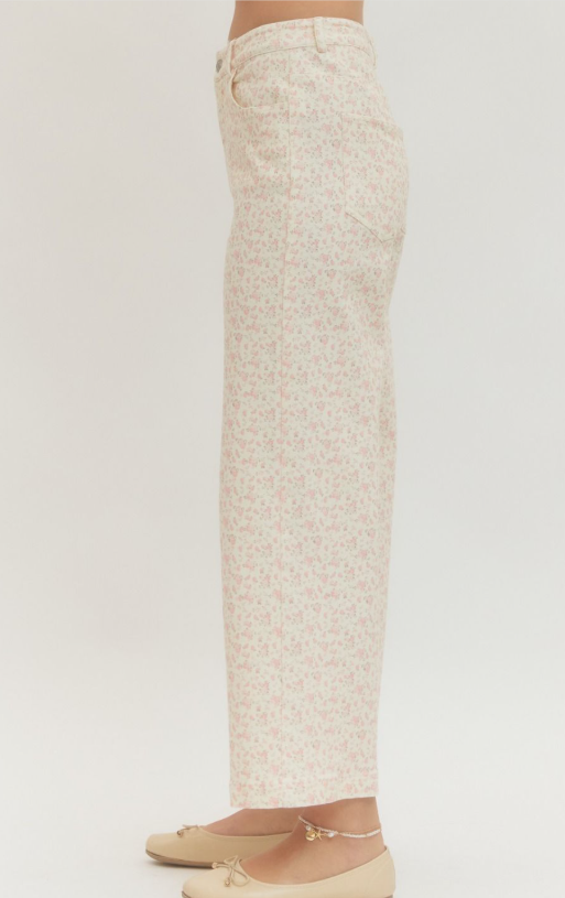 Pink Floral Print Full-Length Pants