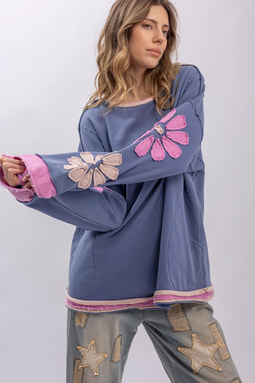 Flower Patch Long Sleeve Round Neck Top