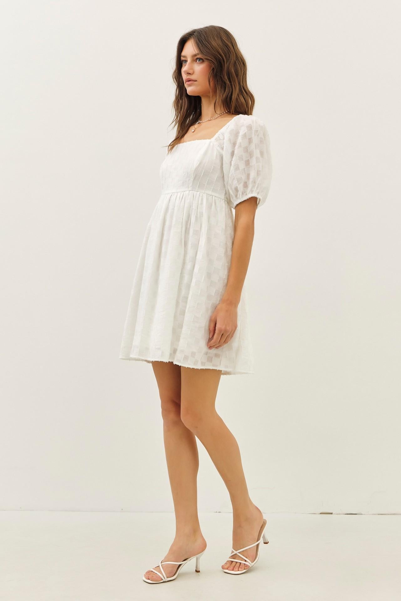 Smocked Back Textured Babydoll Mini Dress