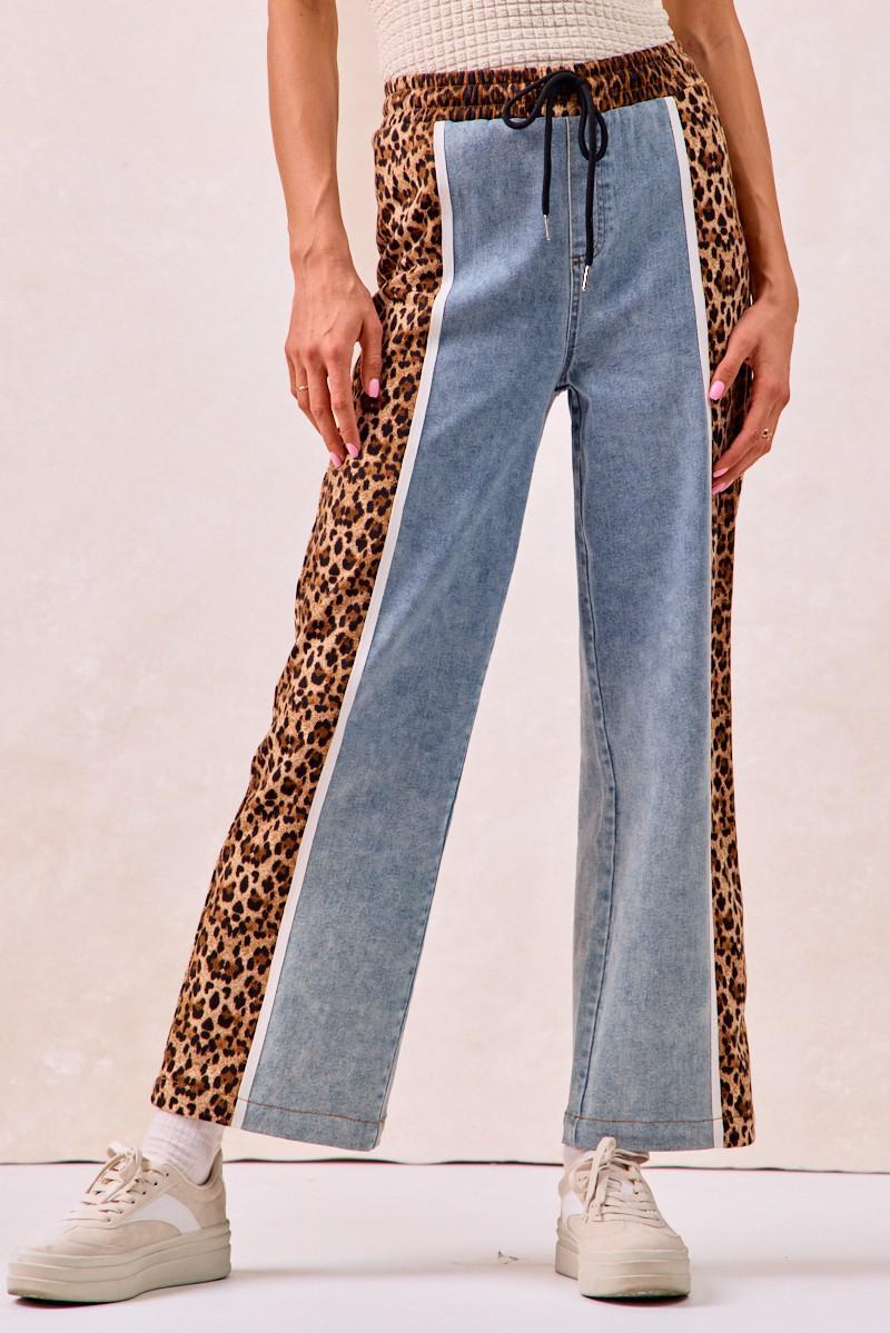 Washed Denim Leopard Mix & Match Pants