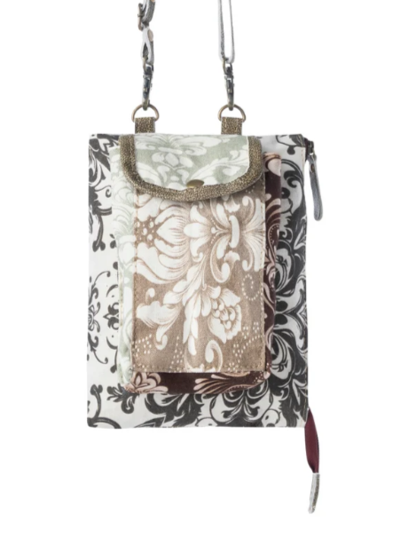 Wild Baroque Phone Crossbody in black with leather detail