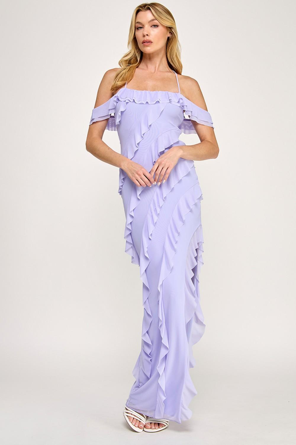 Lavender Asymmetric Ruffled Lace-Up Gown
