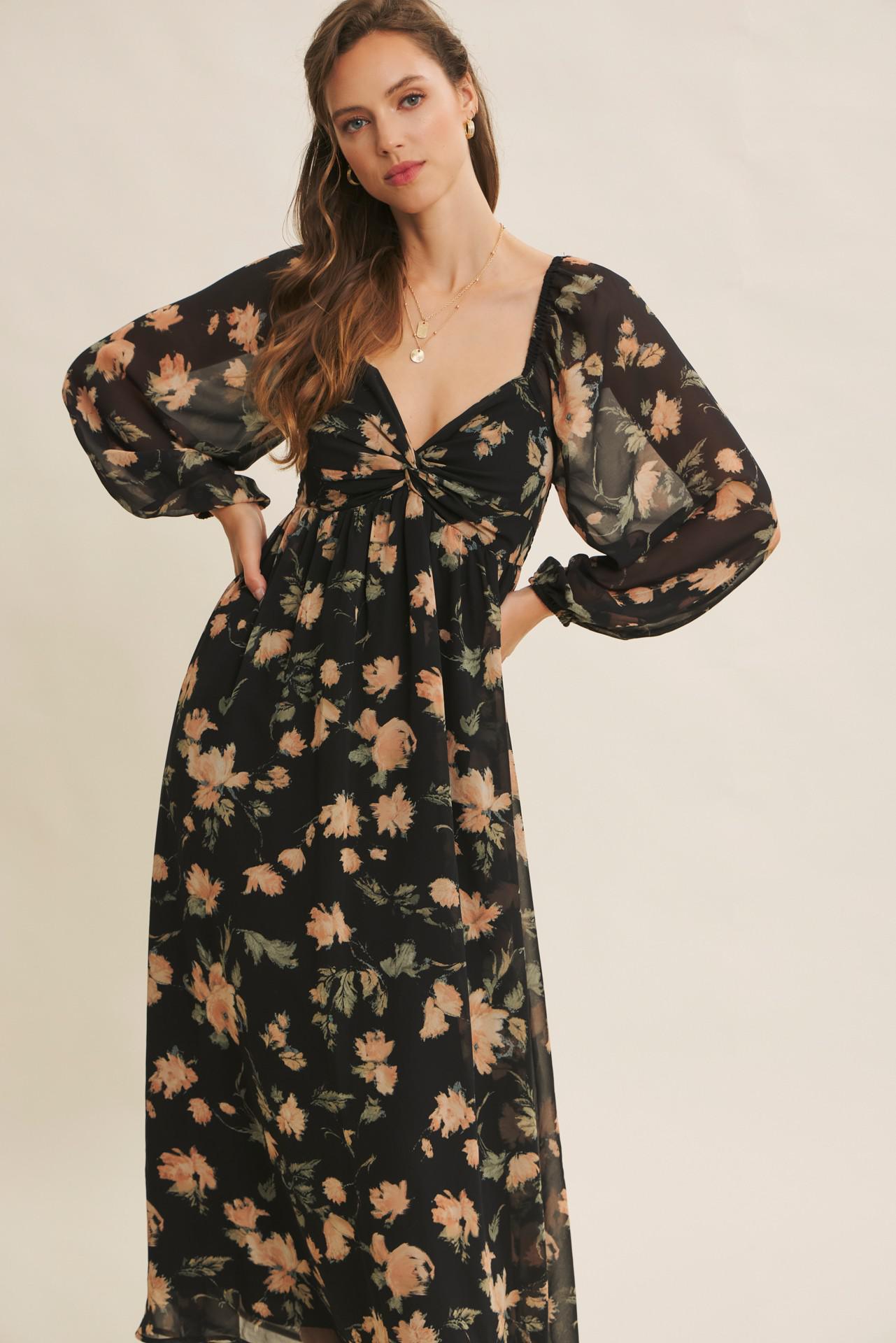 Crepe Chiffon Midi Dress With Knotted Bust