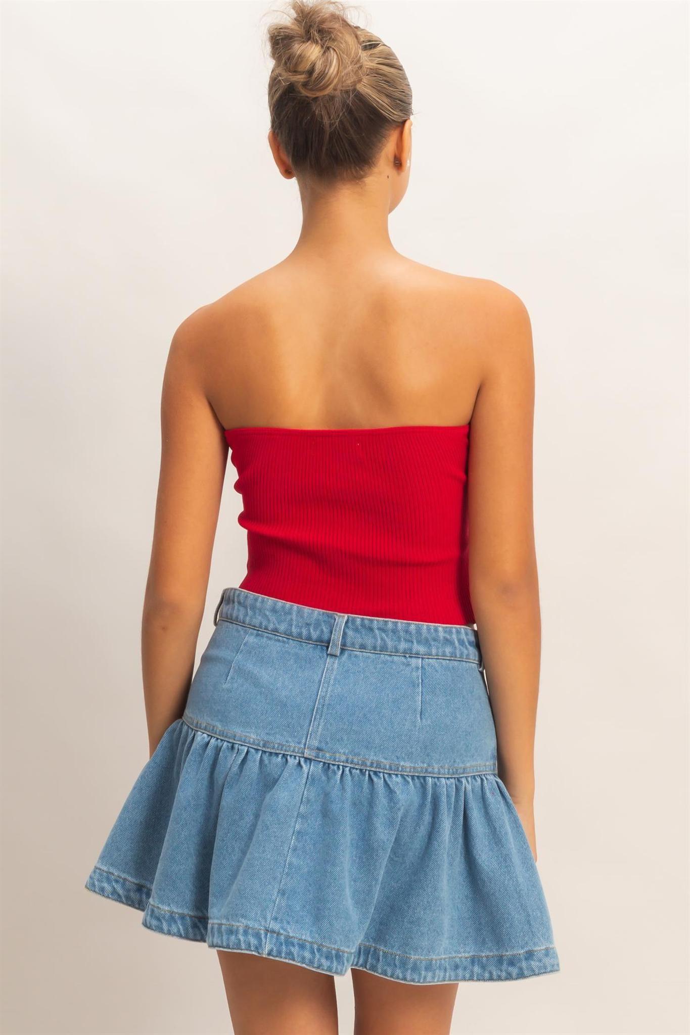 Red Ribbed Knot Bustier Top