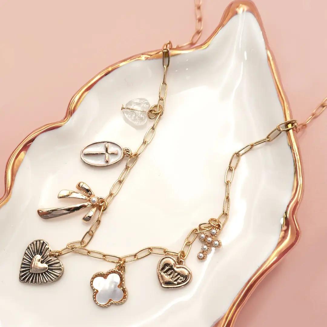 Charm Necklace-Clover Bow Cross Heart