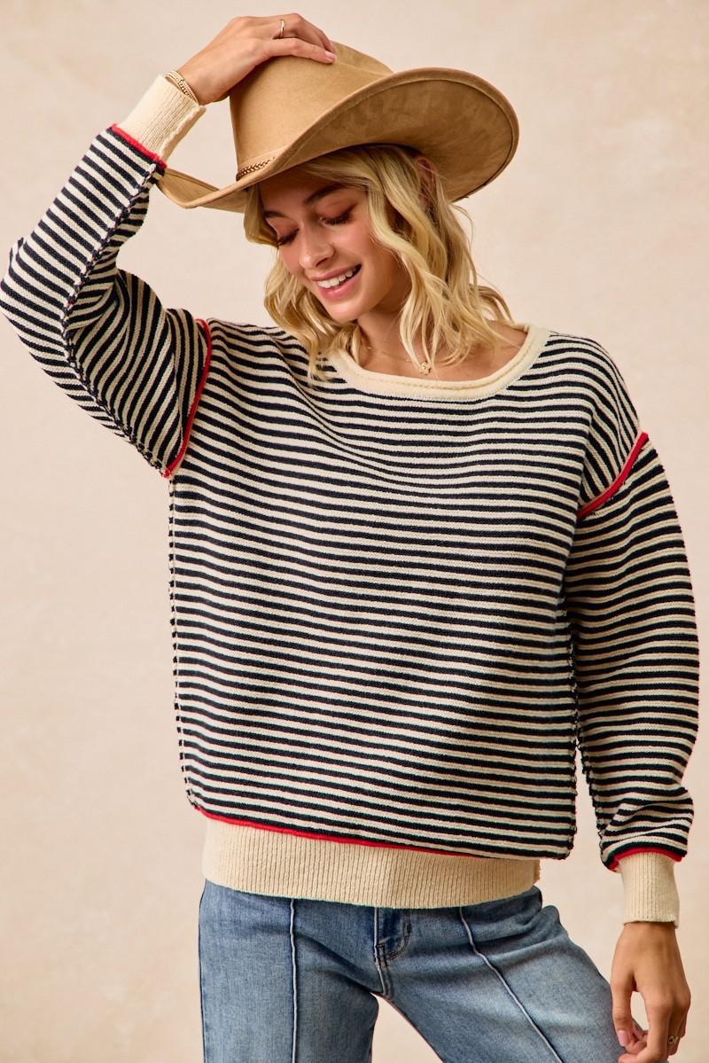 Stripe Knit Contrast Binding Sweater