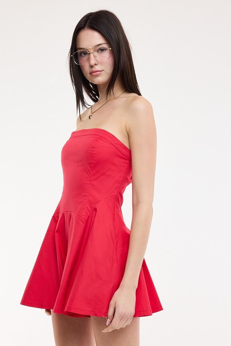 Vivid Red Open Back Tie Tube Mini Romper