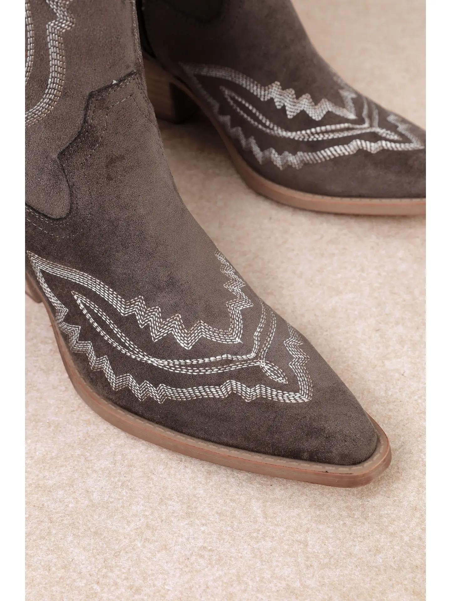 TESS - Samara Stitch Western Tall Boots - Dark Brown