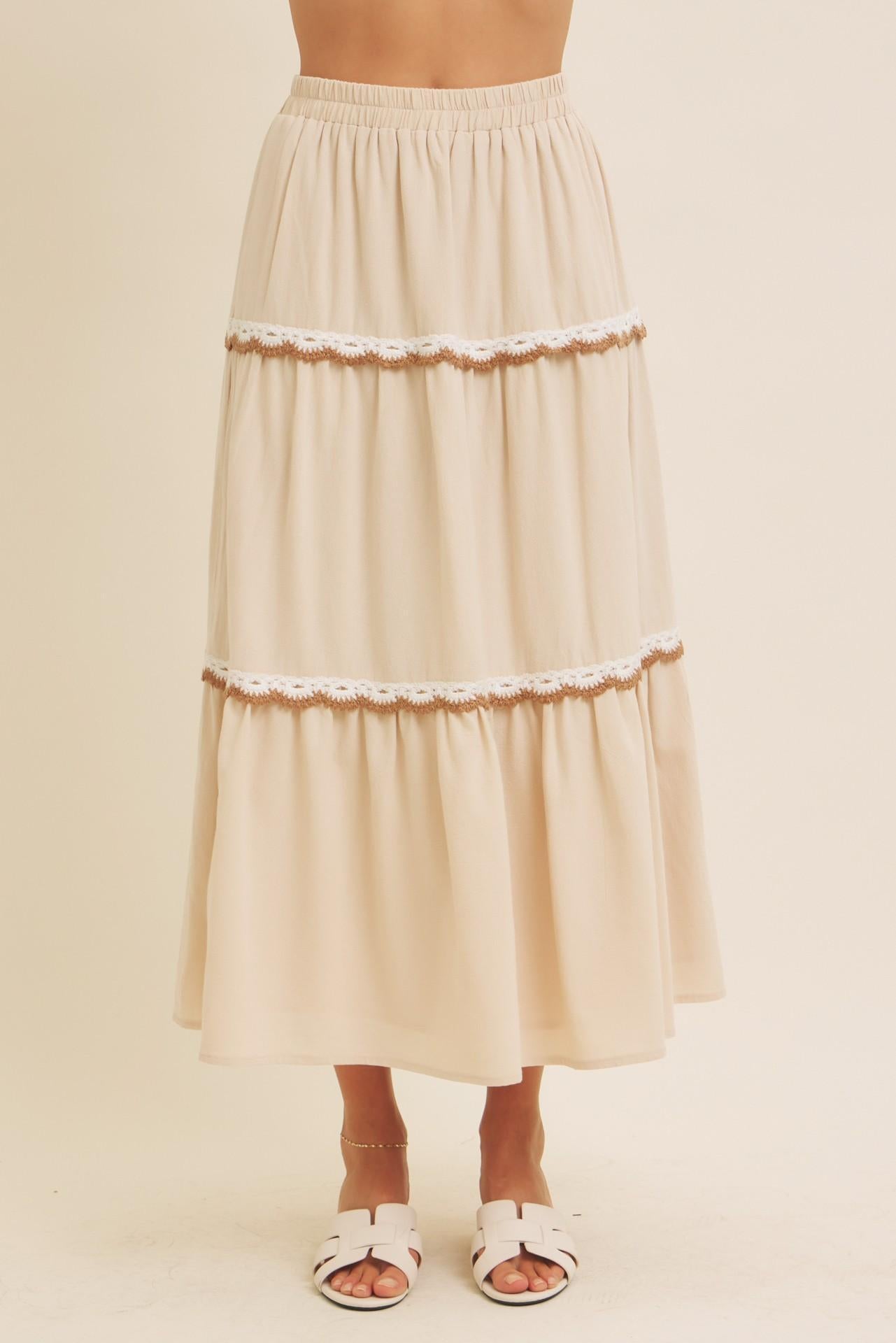 Scallop Crochet Tiered Midi Skirt