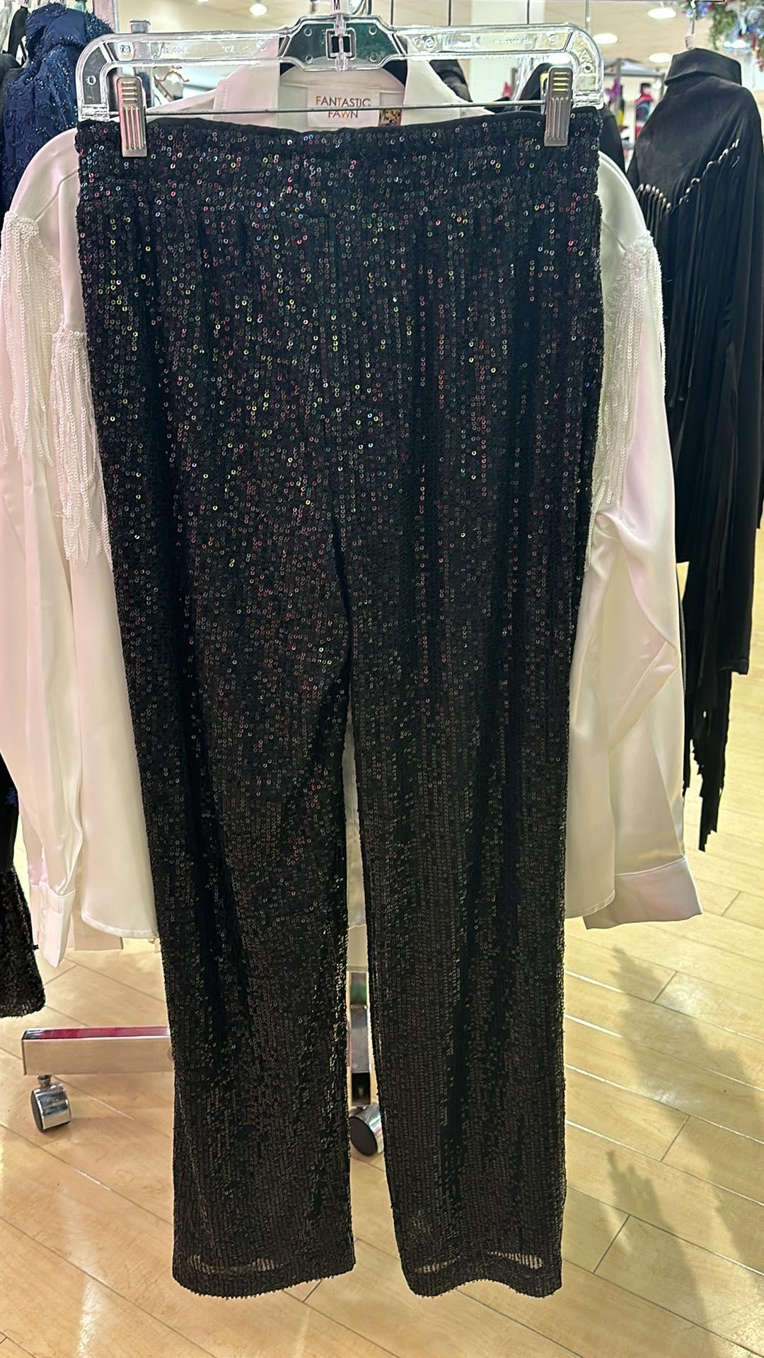 Black Sequin Tie Pants