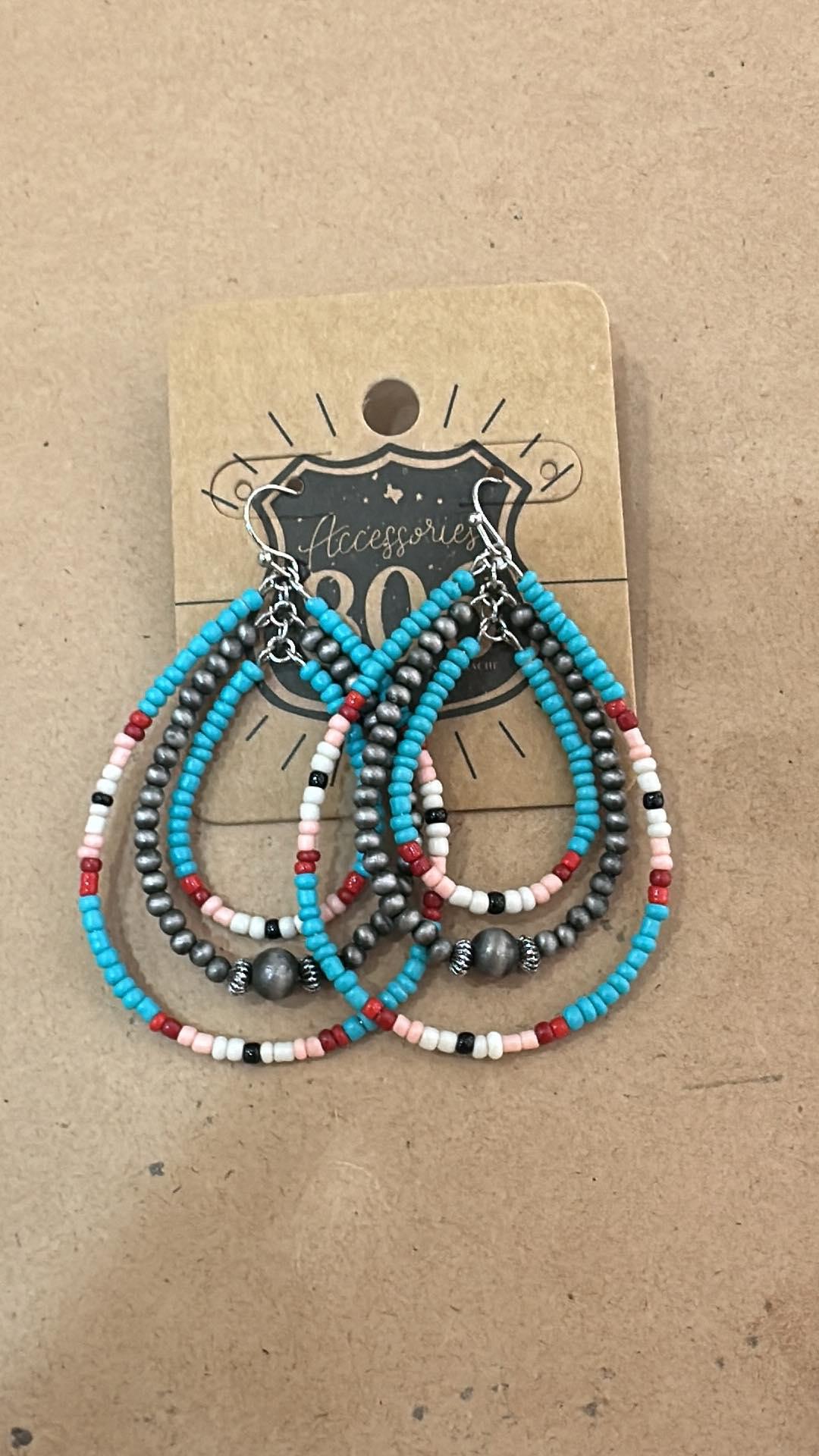 Multi Teardrop Turquoise Beaded Earrings