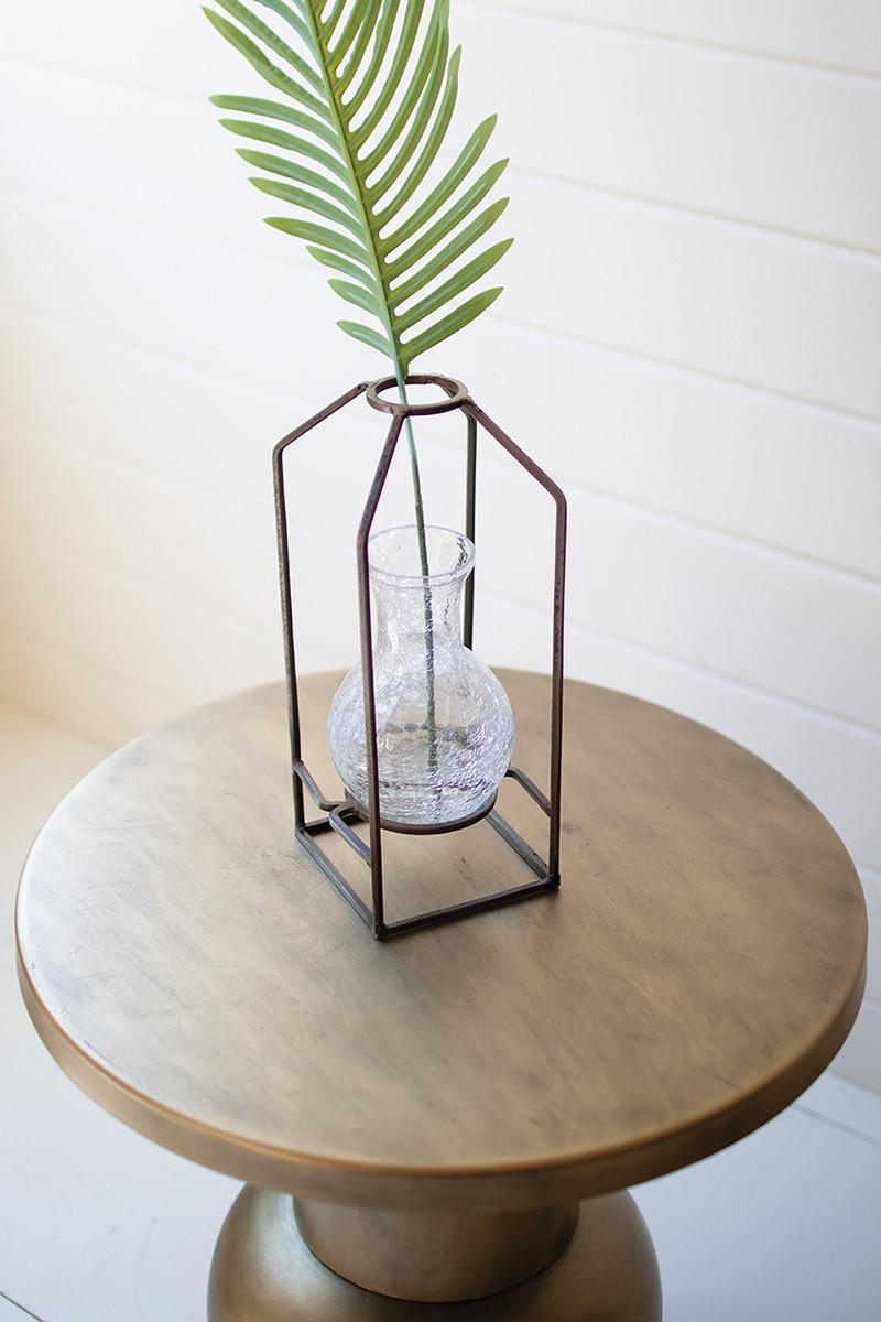 Glass Vase W/Antique Brass Frame