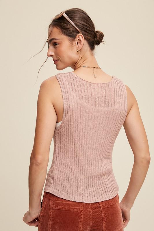 Blush Ribbed Open Vest