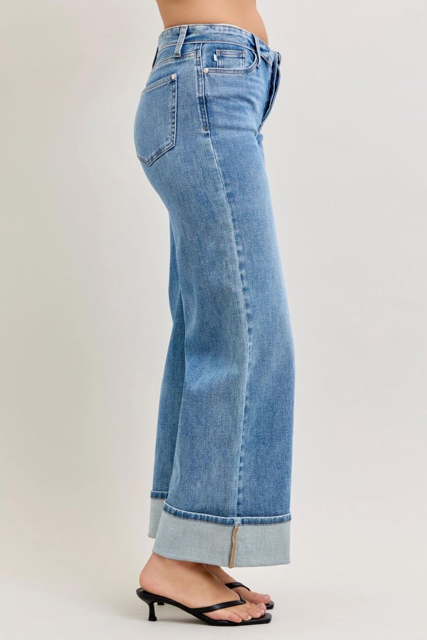 Judy Blue MR Straight Fold Over Waistband Jeans