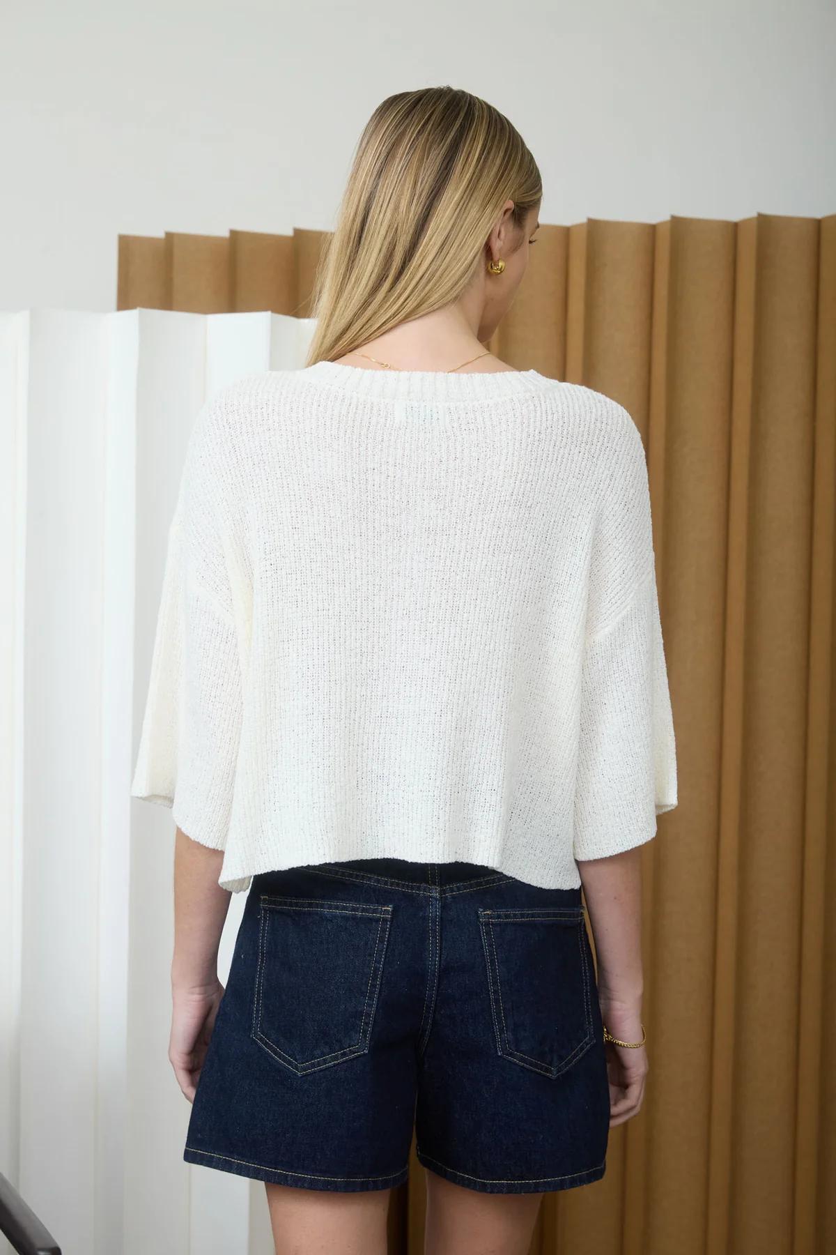 BOXY SHORT SLEEVE BUTTON DOWN KNIT CARDIGAN