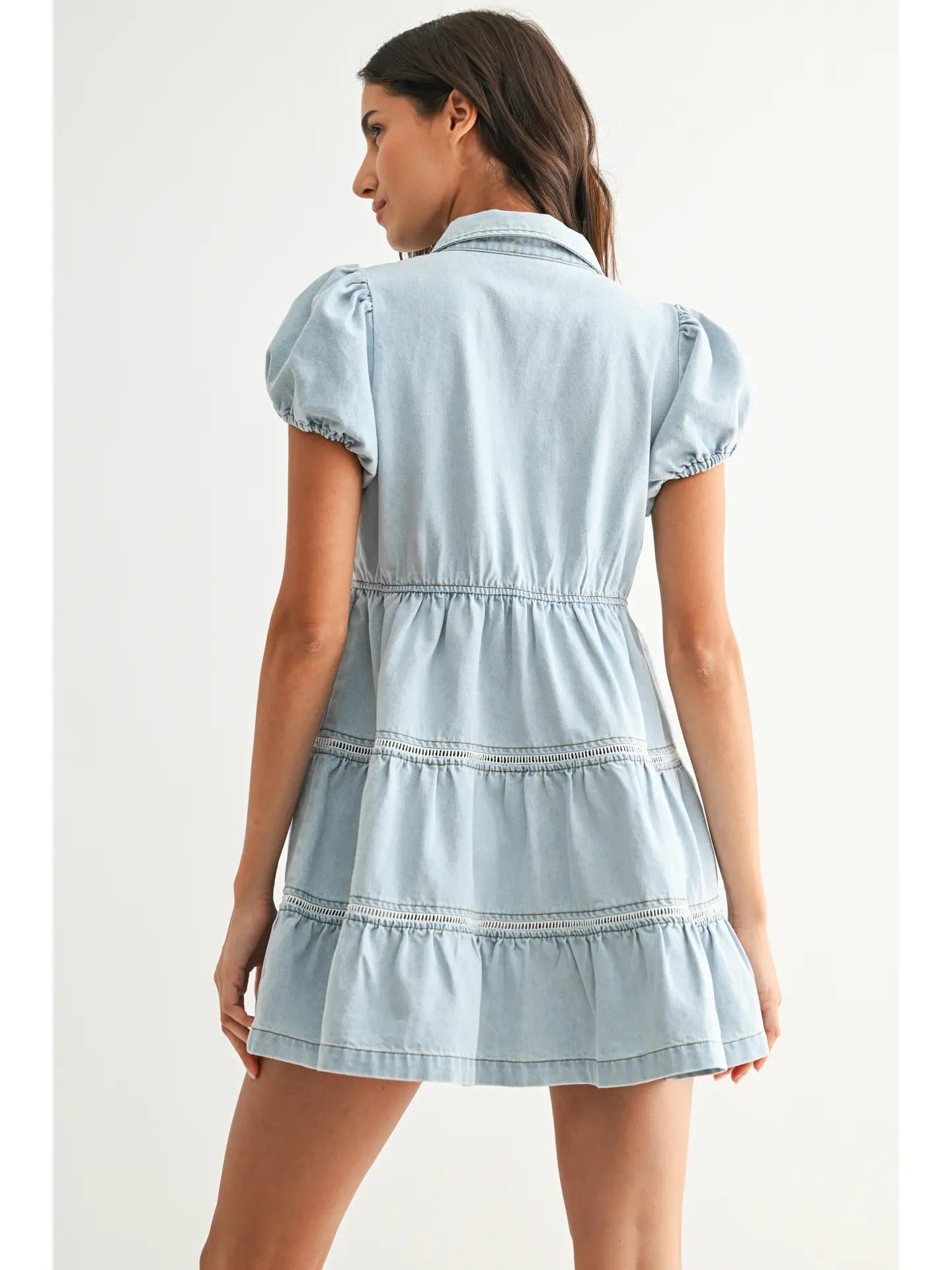 Puff Sleeve Denim Mini Dress