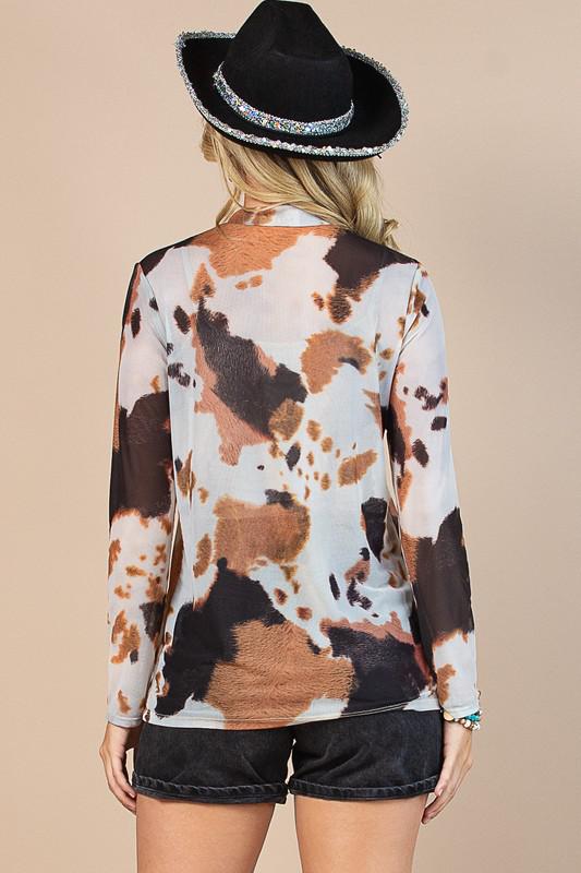 Cow Print Mesh Top