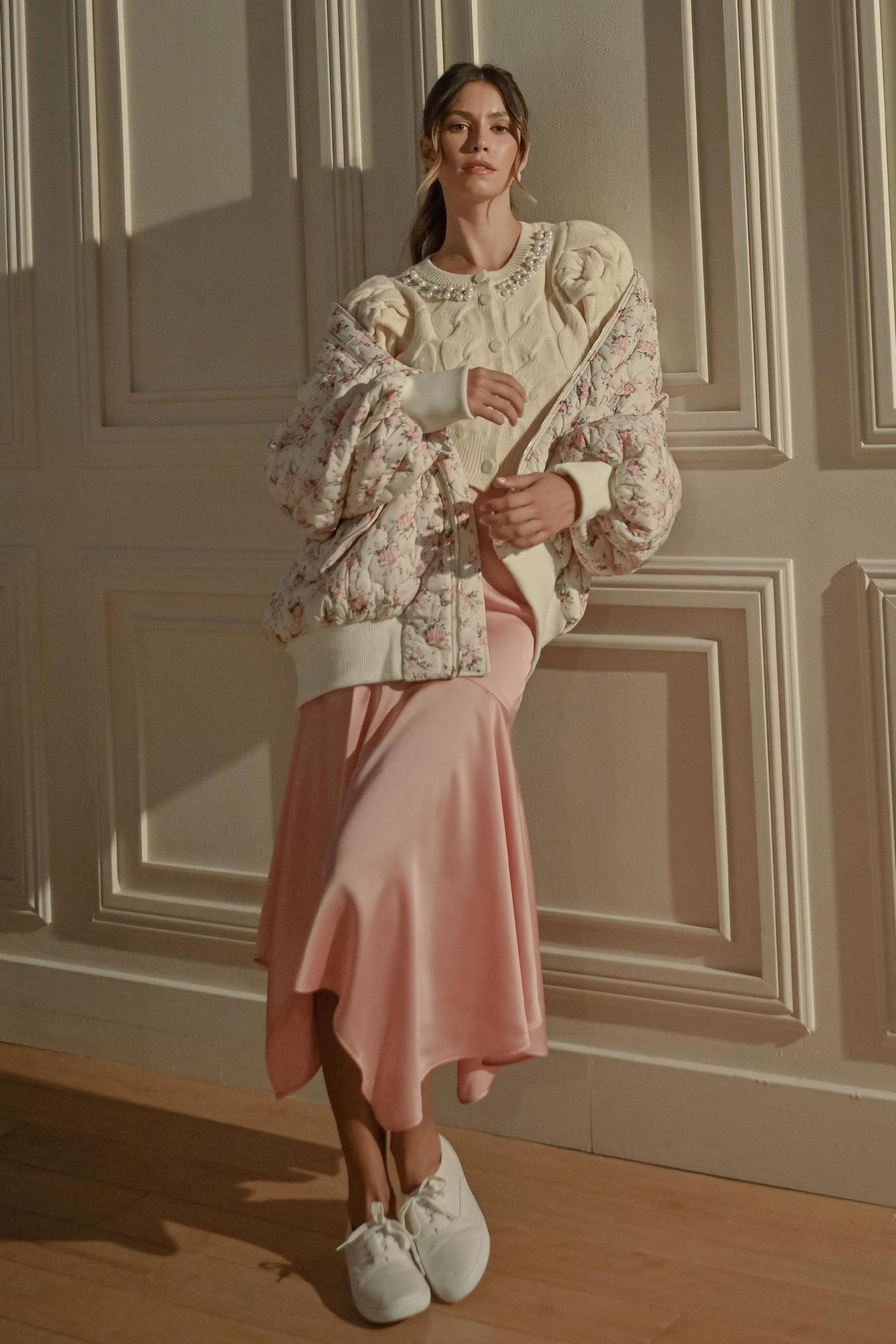 Floral Print Quilted Oversized Bomber Jacket