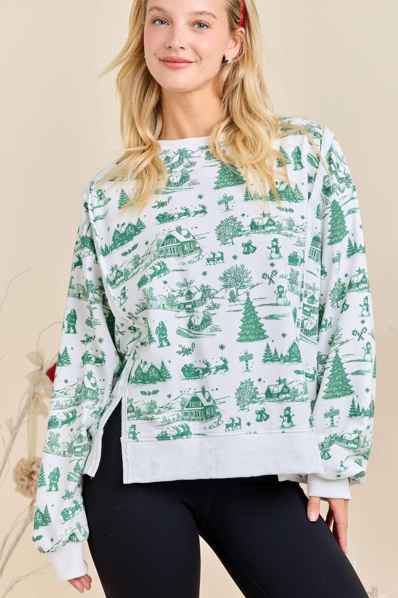 Green Christmas Village Sweatshirt