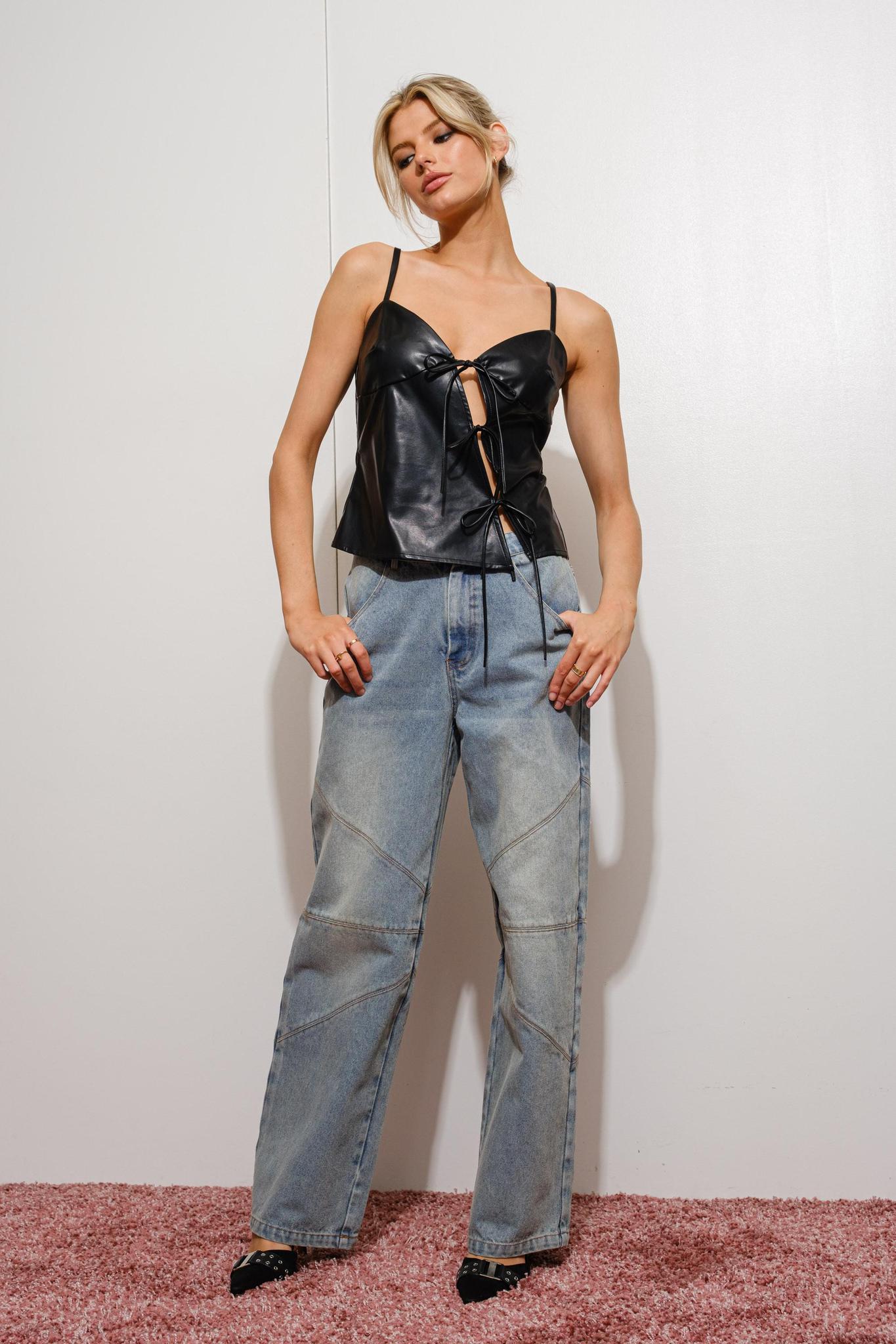 Vegan Leather Self Tie Tank