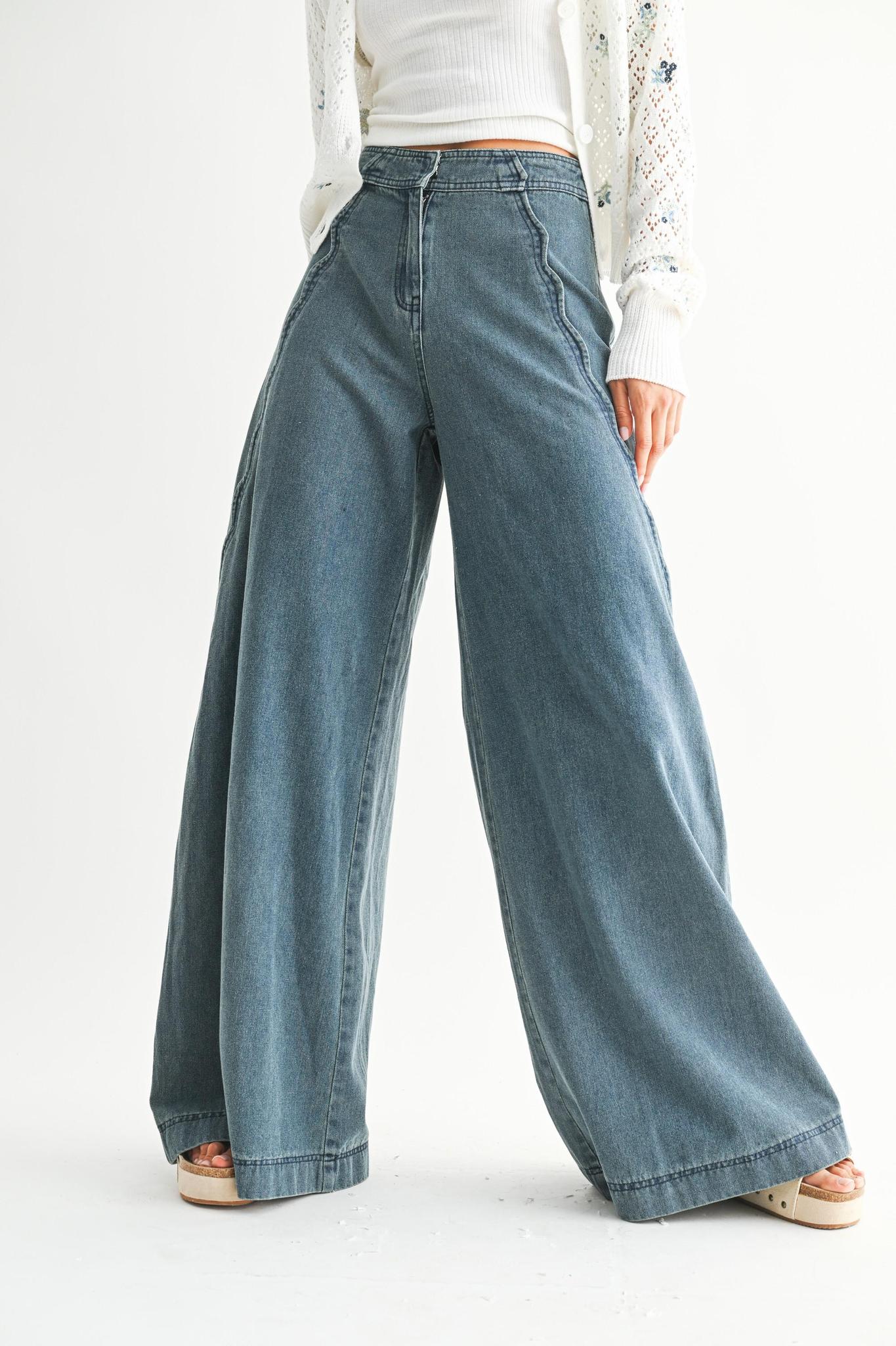 Wide-leg Stretchy Denim Trousers