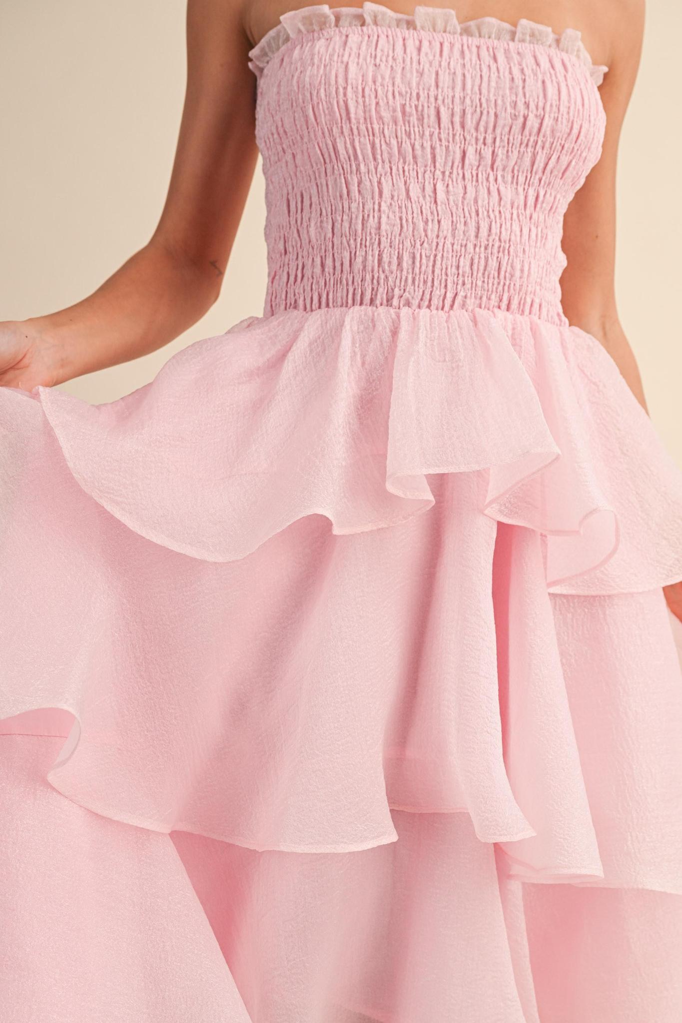 Strapless Tiered Ruffled Layered Maxi Dress