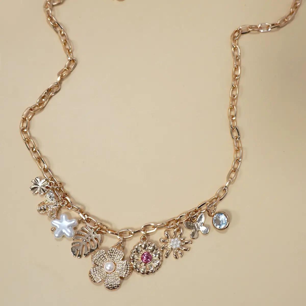 Charm Necklace-Flower Leaf Bee Butterfly