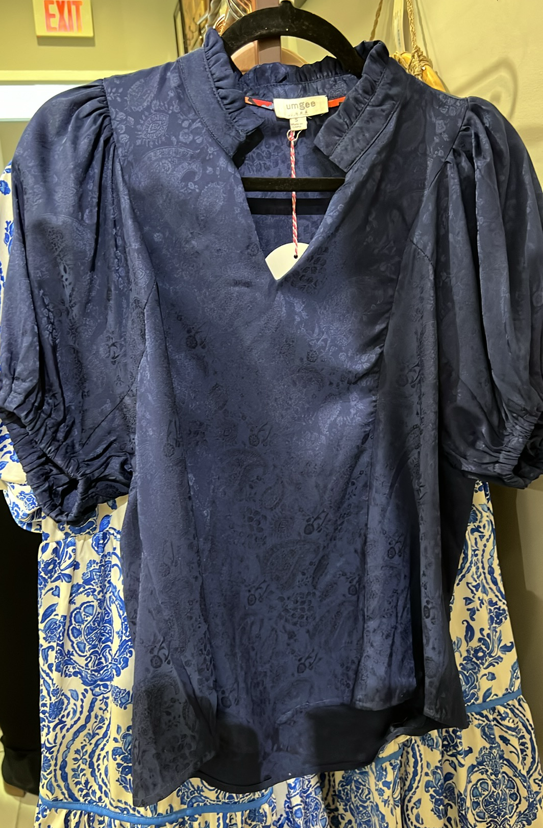 Navy Paisley Ruffle Top
