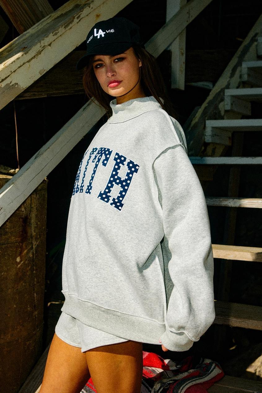 "Faith" Embroidered Polka-Dot Mock Neck Sweatshirt