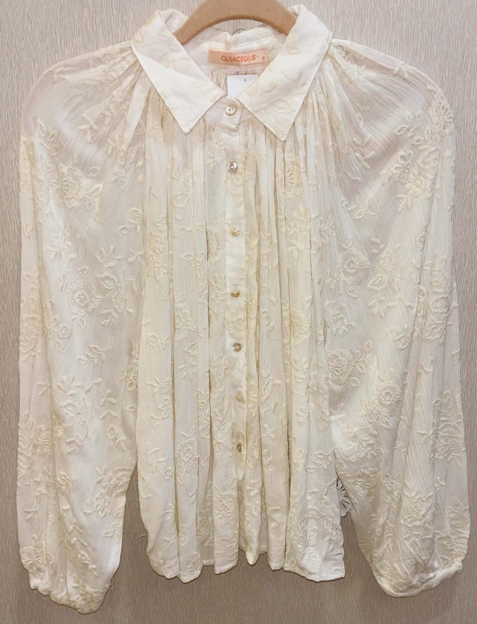 Ivory Long Sleeve Lace Button Blouse