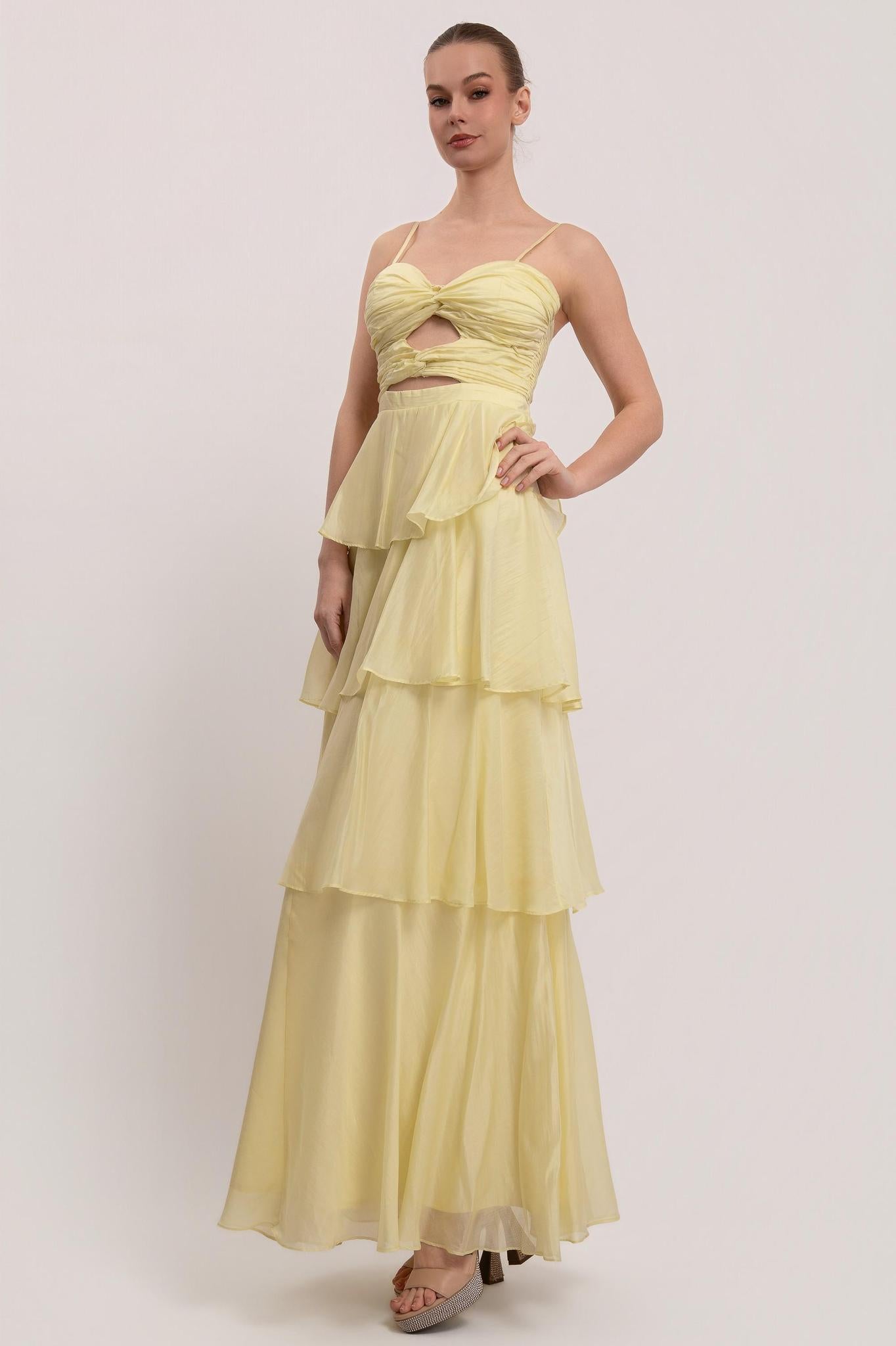 Yellow Spaghetti Strap Keyhole Detail Maxi Dress