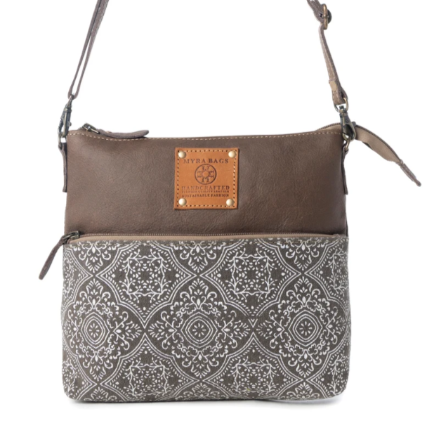 Wildprint Trail Vintage Crossbody Bag for Women in olive with tile detail