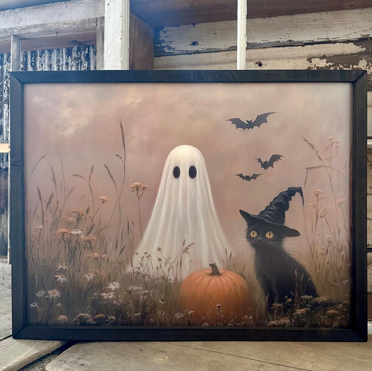 Fall Ghost and Black Cat Box Frame 12x16