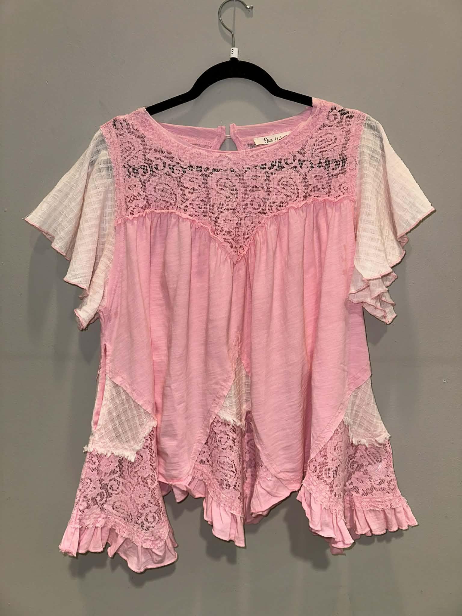 Washed Lace Mix Ruffle Hem Tunic