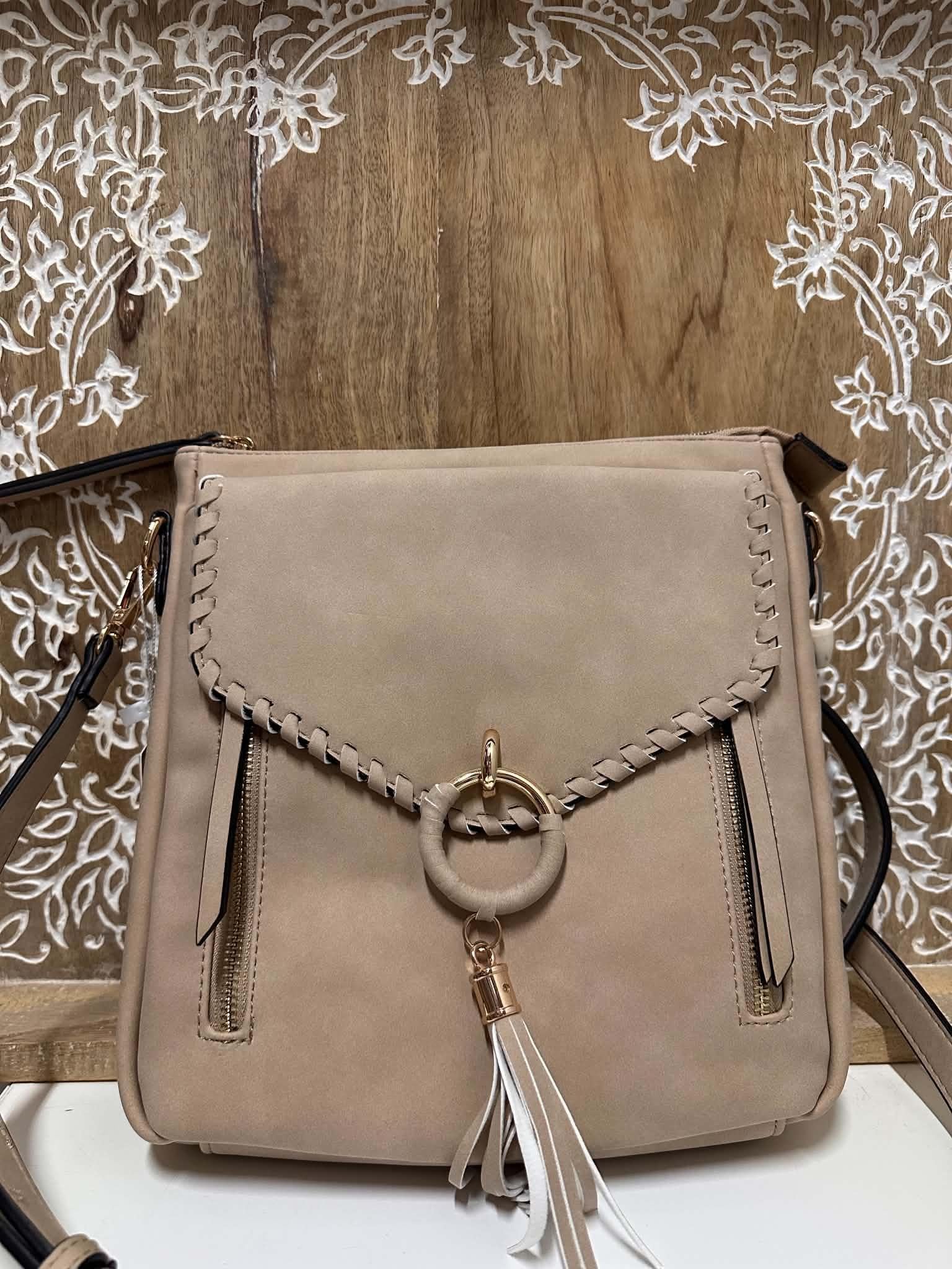 Parchment Flap Ring Crossbody Bag
