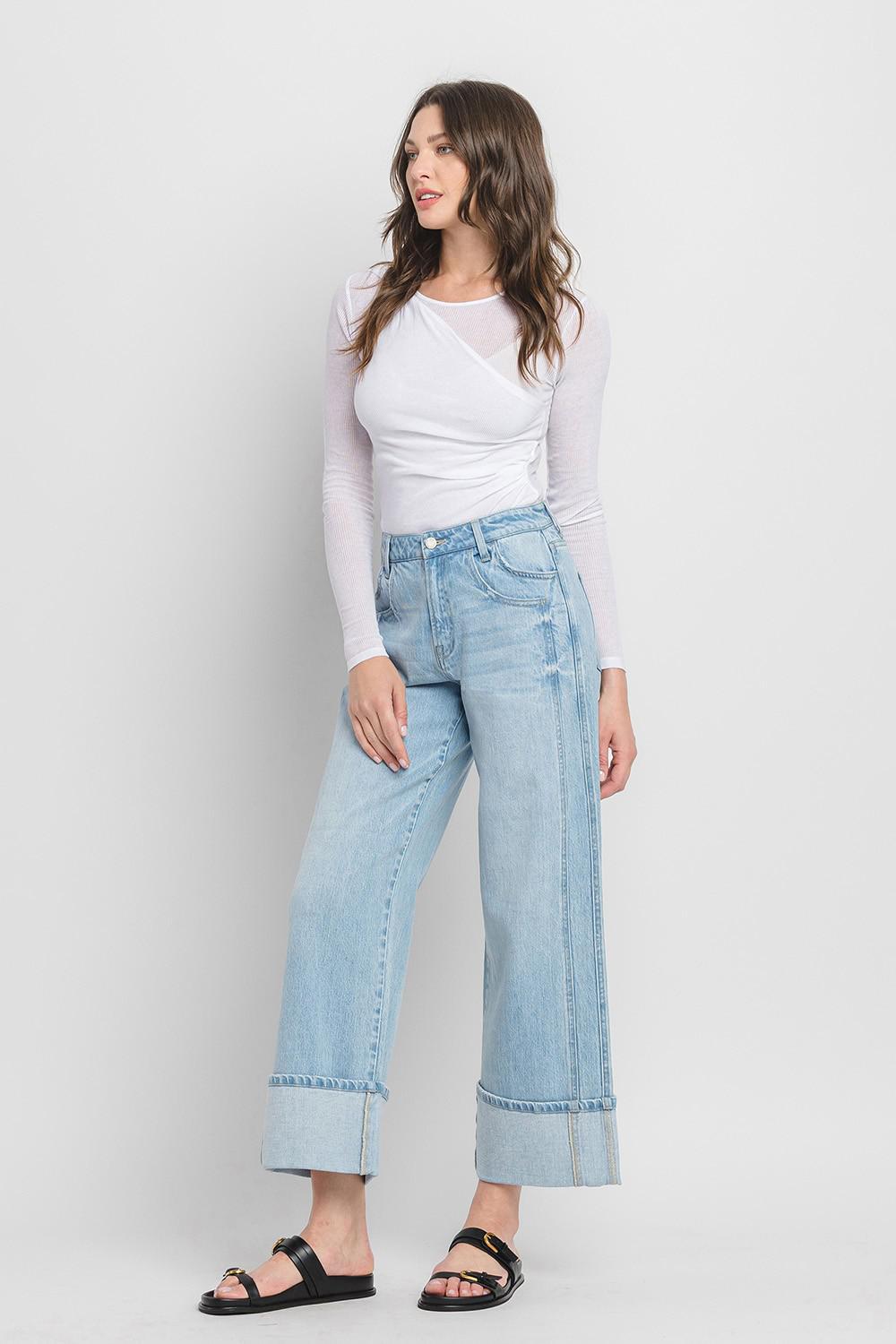 Super High Rise Cuffed Baggy Wide Jeans