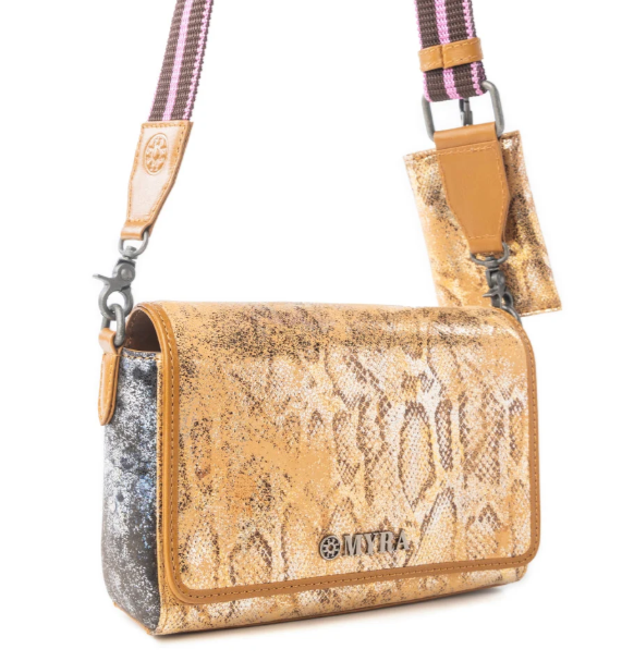 Serpentina Charm Leather Shoulder Bag in Amber Snake Print