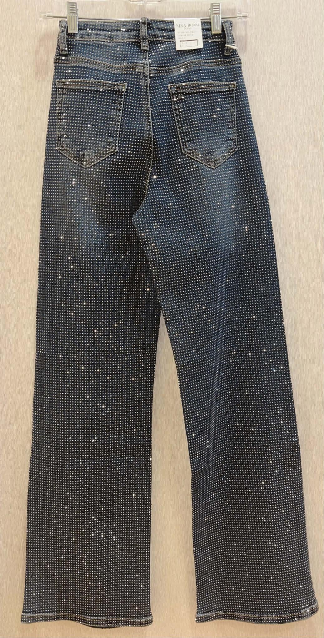 Nina Rossi Sequin Embellished Denim Wide Leg Jeans