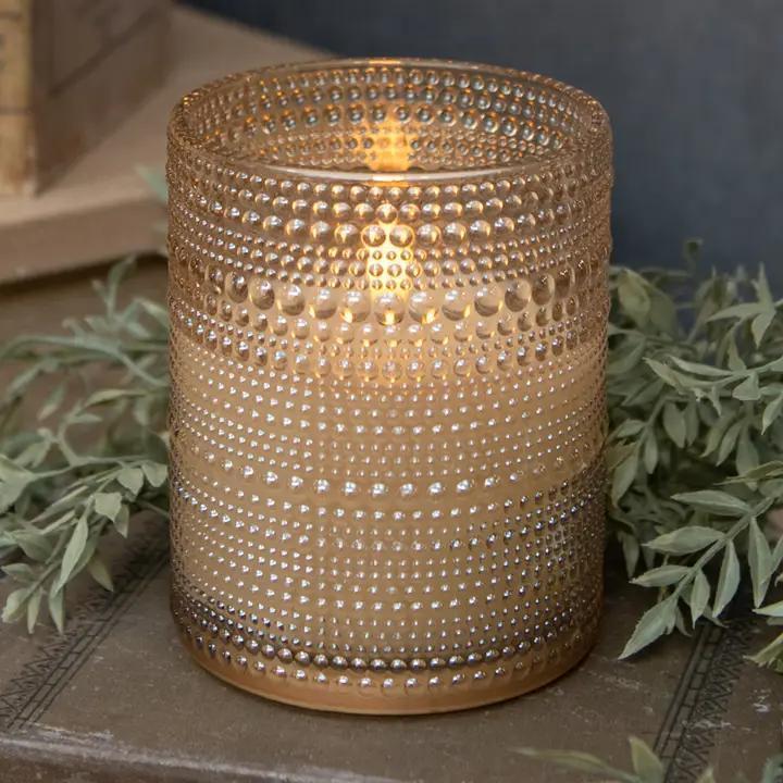 5" CHAMPAGNE DOTTED GLASS CANDLE