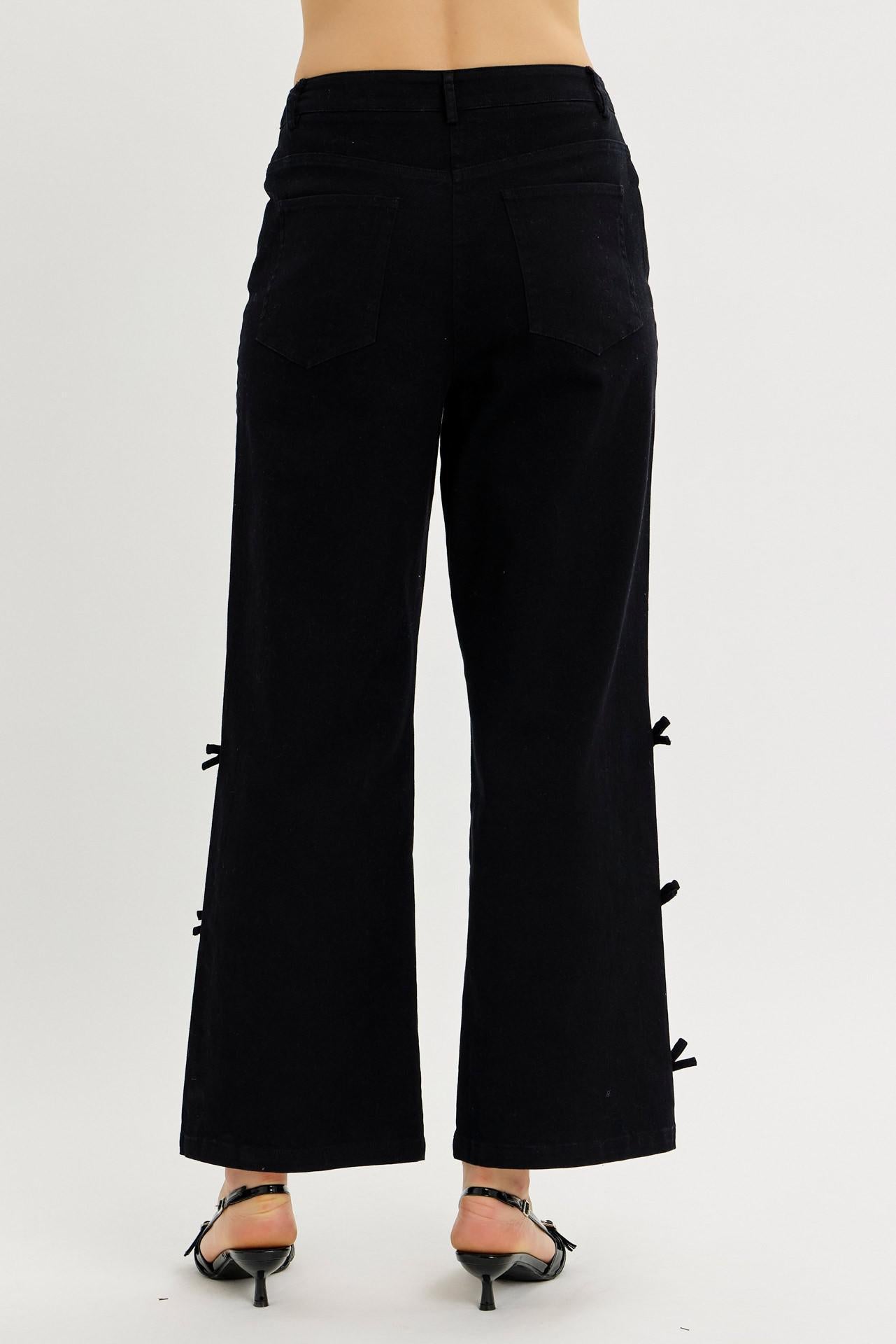 Garment Washed Side Bow Detail Western Pants