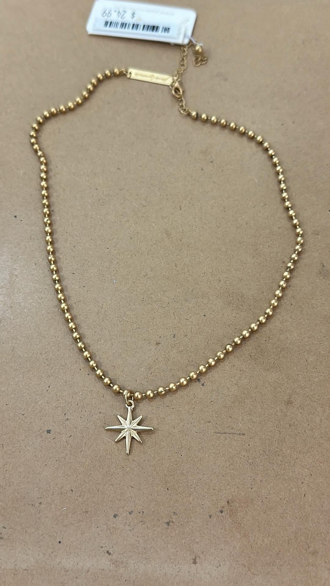 16" Starburst on Gold Ball Chain Necklace